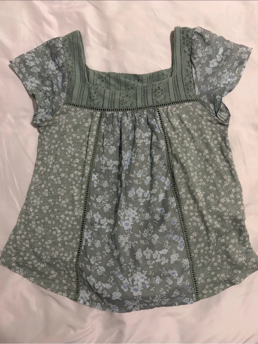 Rewind Sage Green Lace-Trim Top